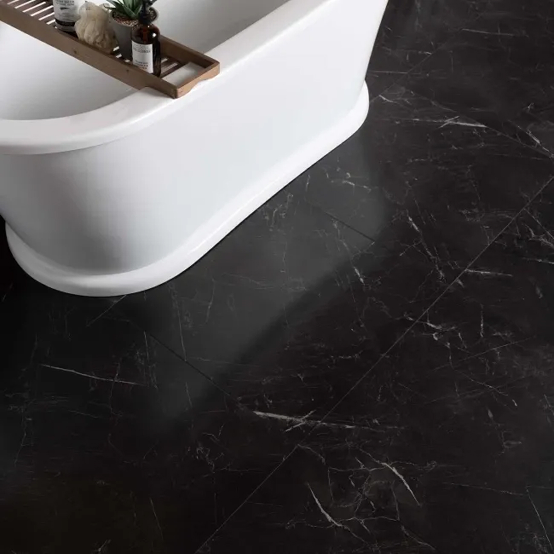 Marble deluxe black tile luxury click vinyl flooring in a bathroom