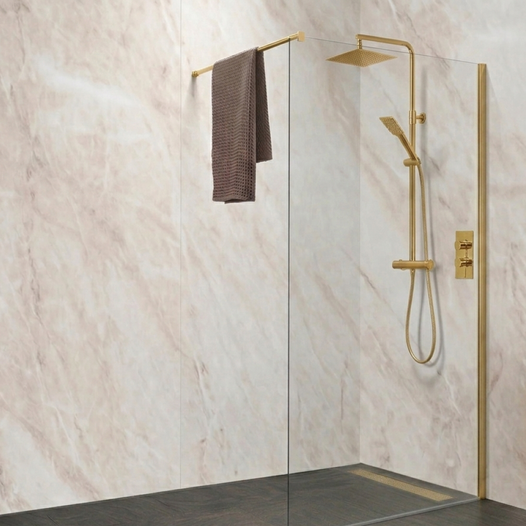 Pergamon marble wall panels with gold accents