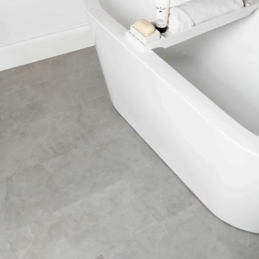 Runa grey clouds tile luxury click vinyl flooring in a bathroom