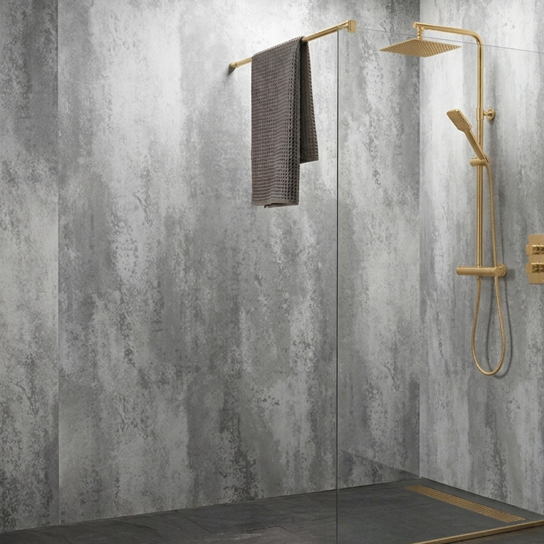 Lava grey shower wall panels in a sleek bathroom